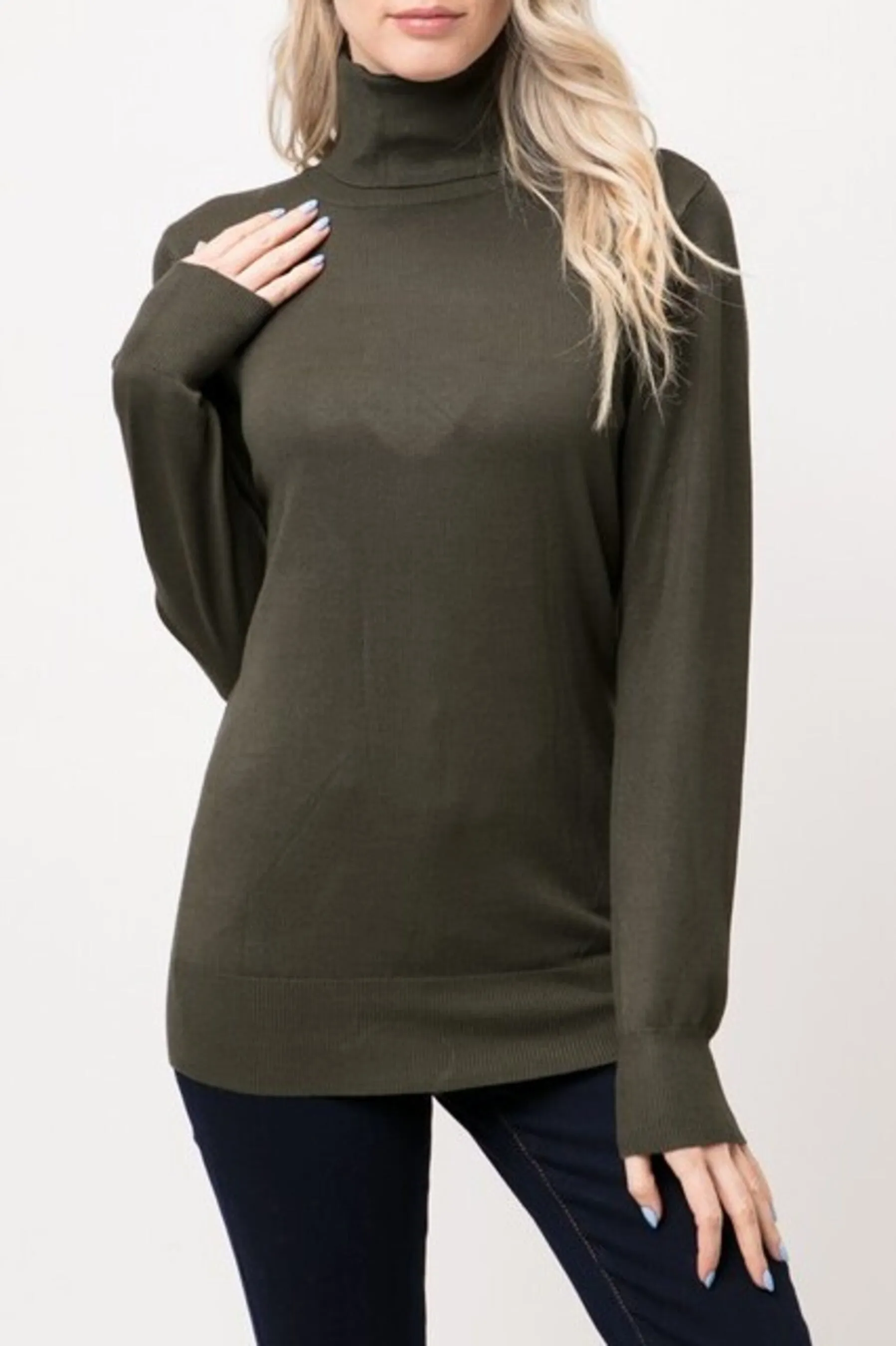 Women's Long Sleeve Turtleneck Semi Fitted Knitted Pullover Sweater Tops