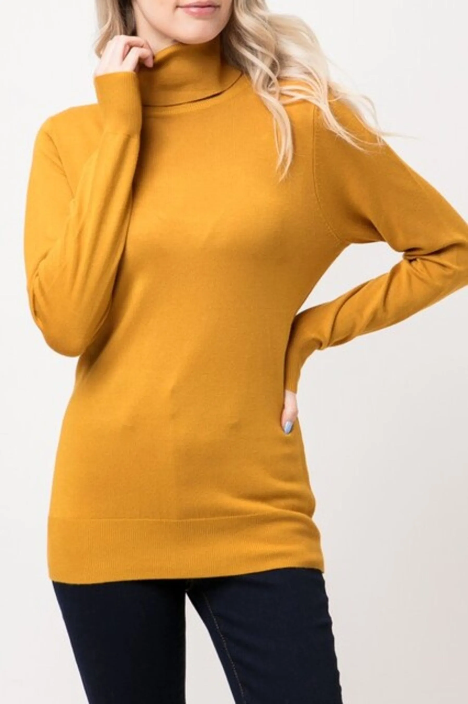 Women's Long Sleeve Turtleneck Semi Fitted Knitted Pullover Sweater Tops