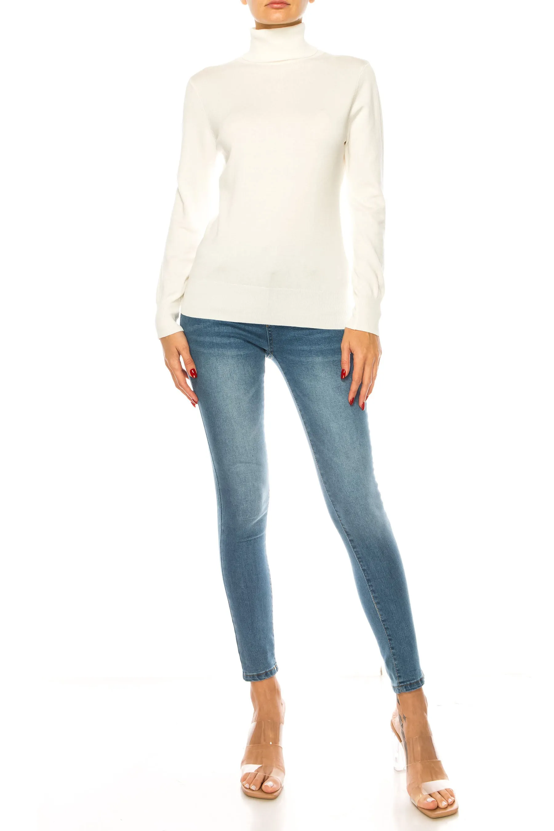 Women's Long Sleeve Turtleneck Semi Fitted Knitted Pullover Sweater Tops