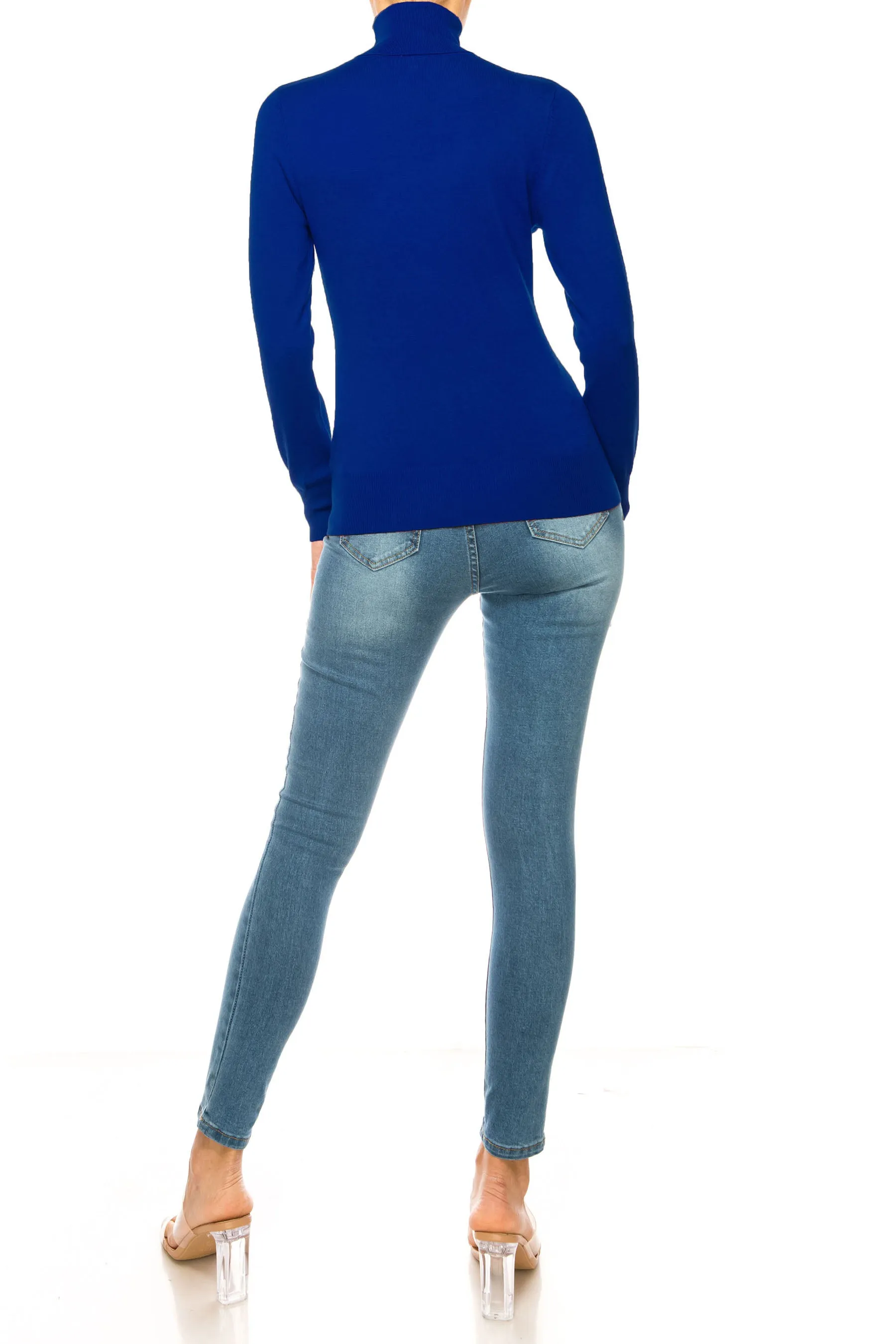Women's Long Sleeve Turtleneck Semi Fitted Knitted Pullover Sweater Tops
