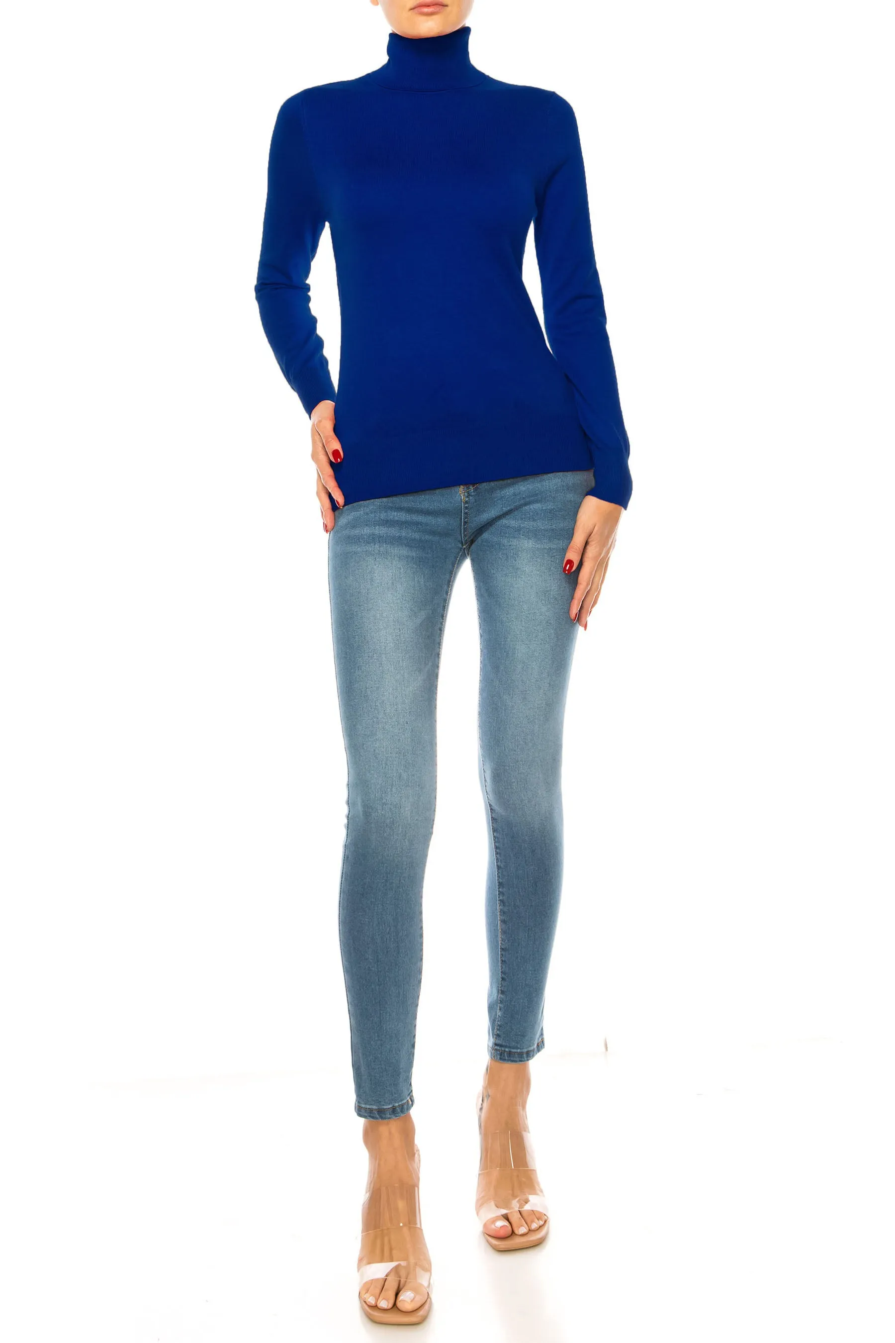 Women's Long Sleeve Turtleneck Semi Fitted Knitted Pullover Sweater Tops