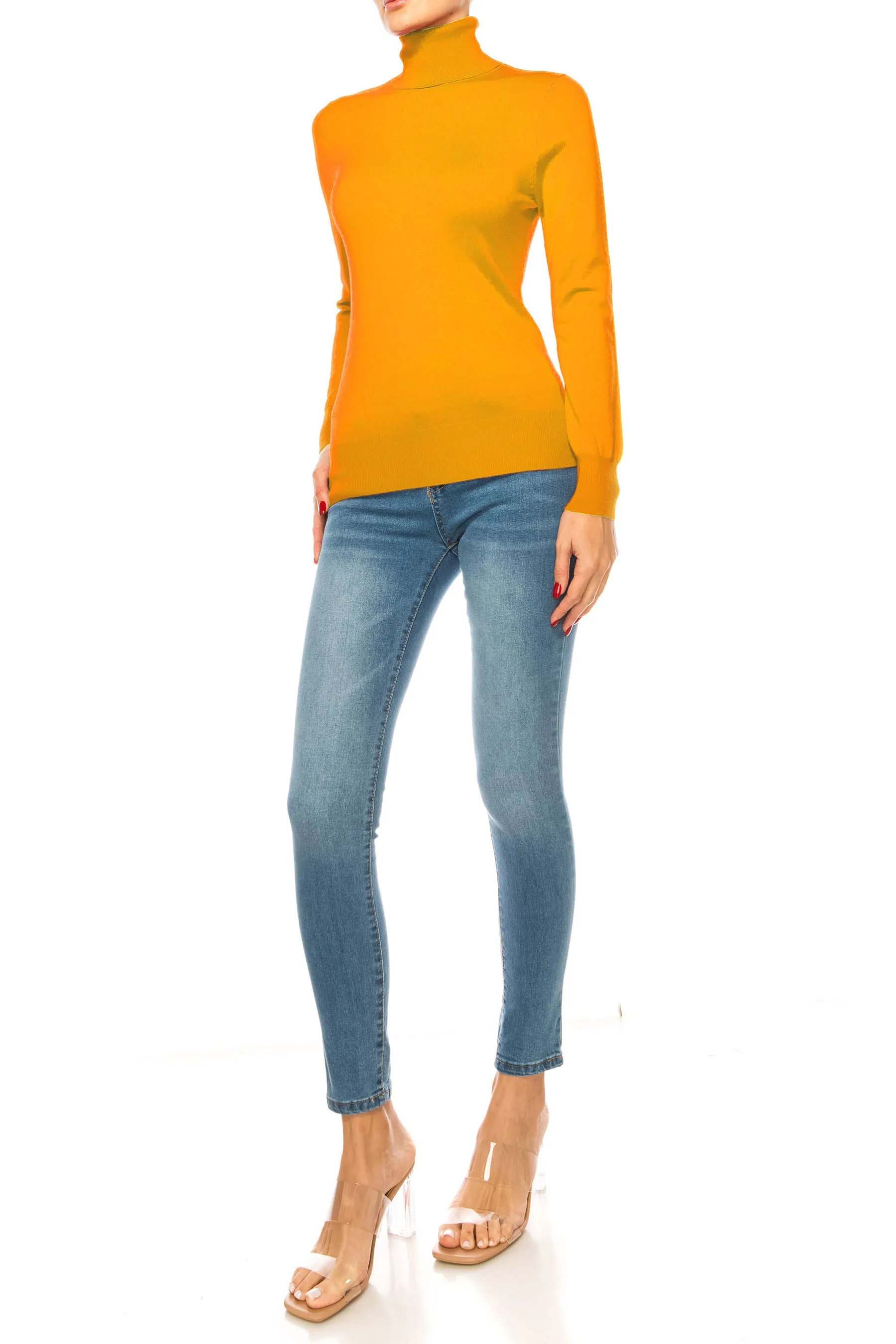 Women's Long Sleeve Turtleneck Semi Fitted Knitted Pullover Sweater Tops