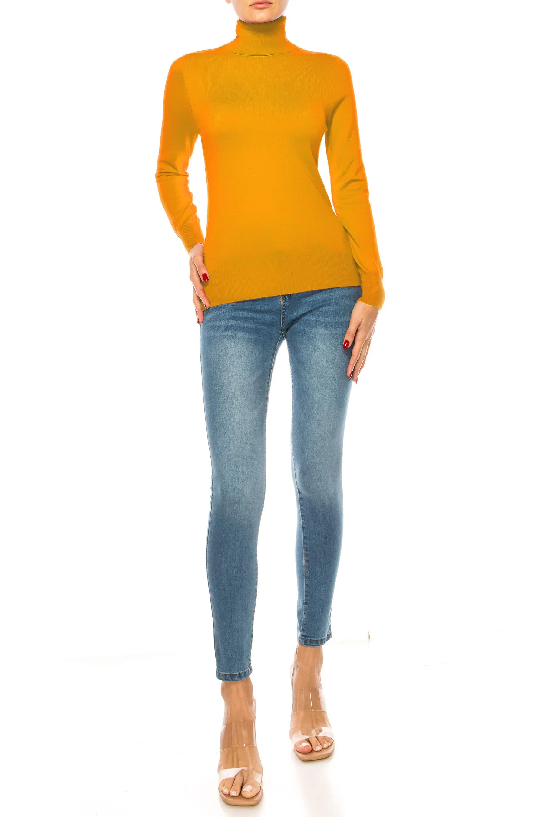 Women's Long Sleeve Turtleneck Semi Fitted Knitted Pullover Sweater Tops