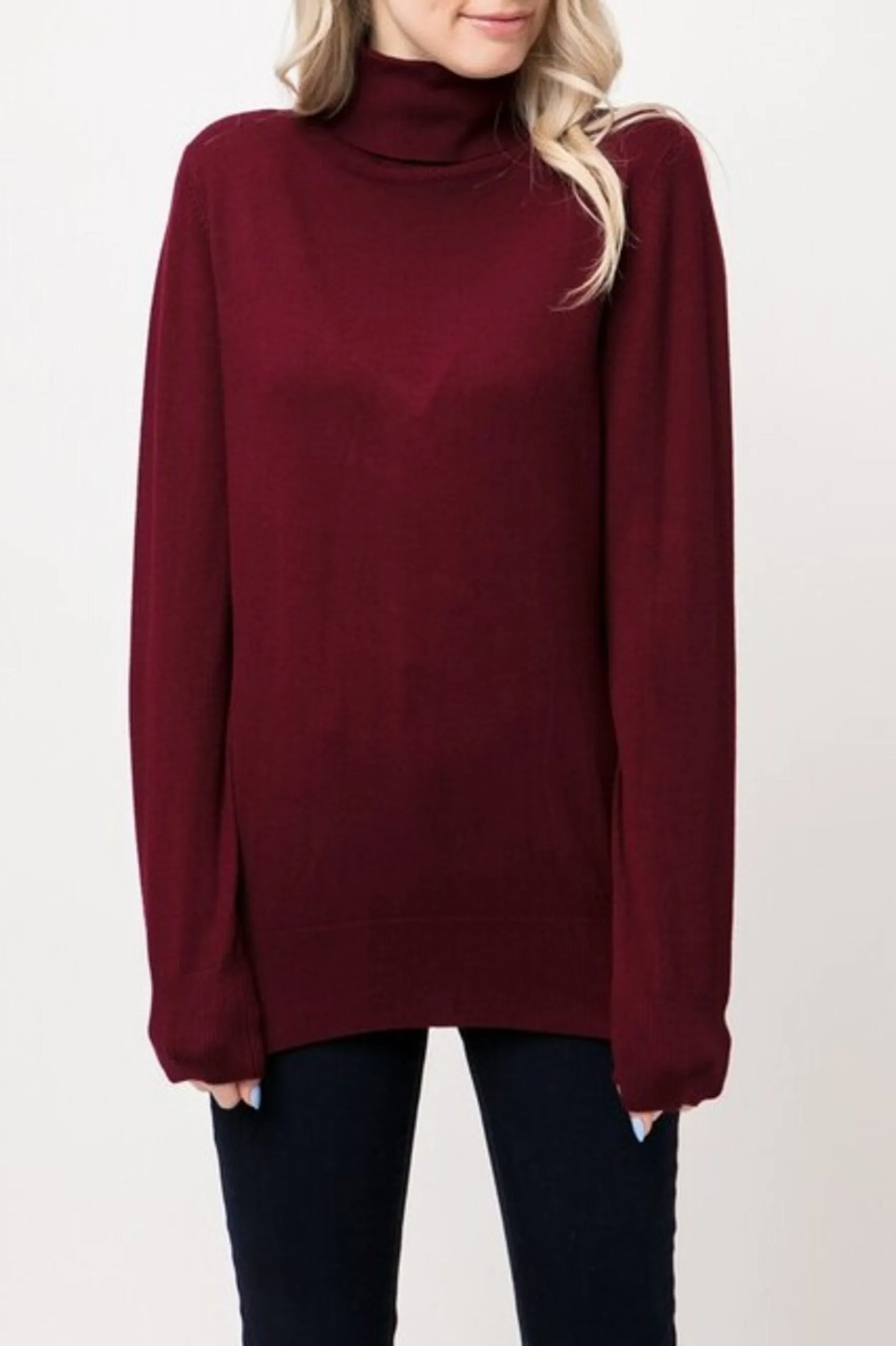 Women's Long Sleeve Turtleneck Semi Fitted Knitted Pullover Sweater Tops