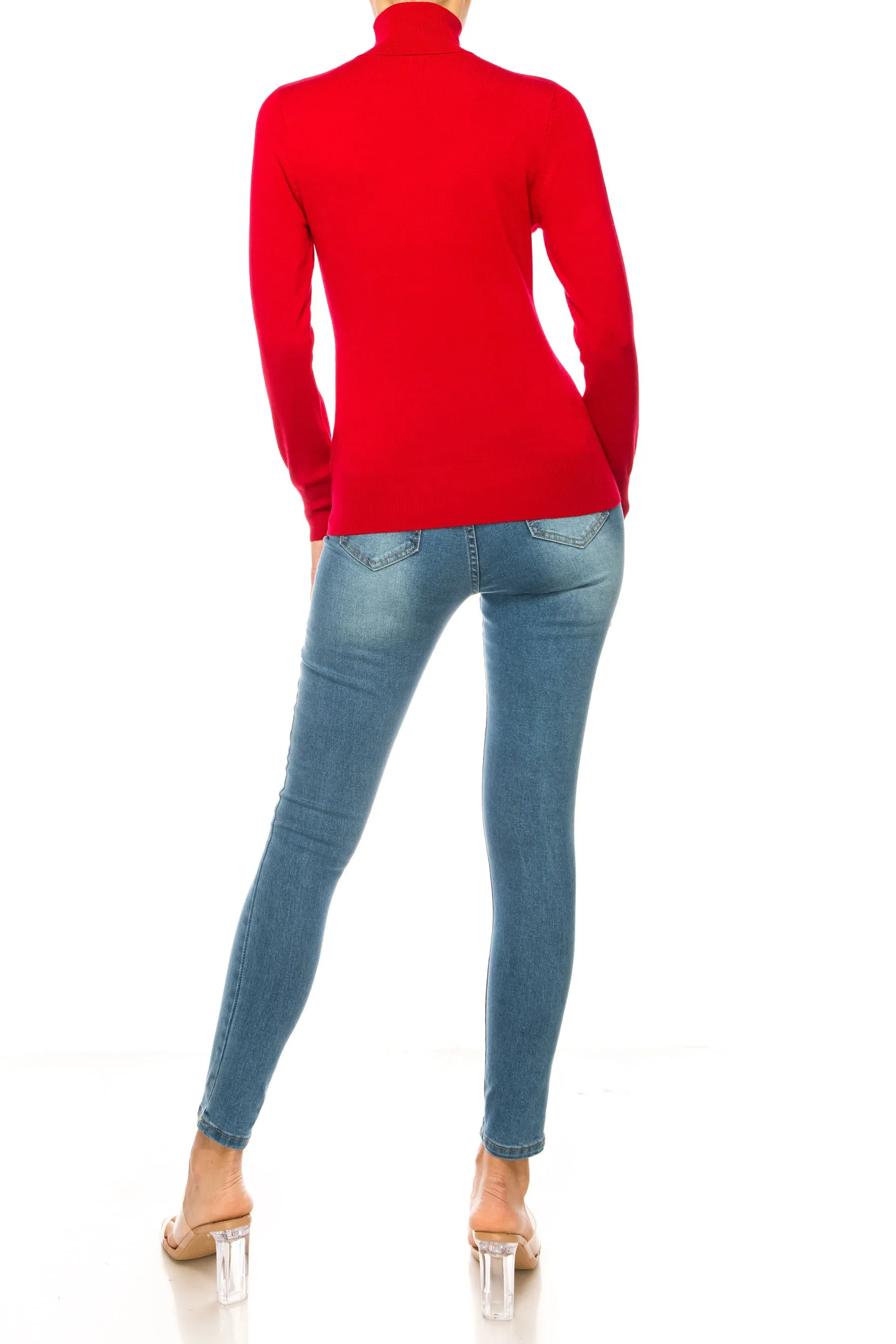 Women's Long Sleeve Turtleneck Semi Fitted Knitted Pullover Sweater Tops