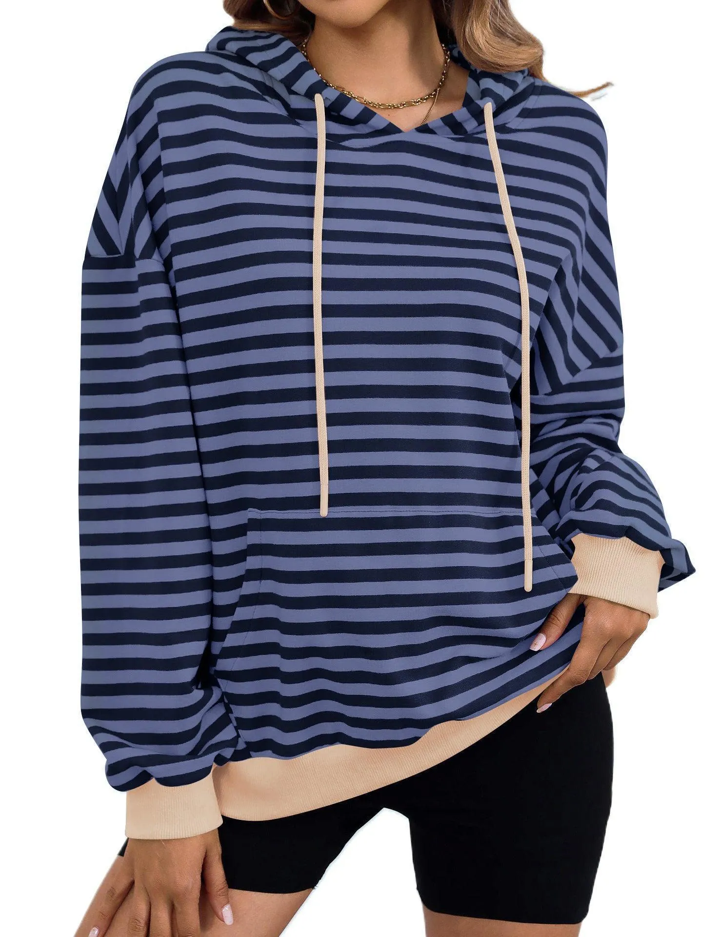 Women's Loose Casual Striped Hoodie
