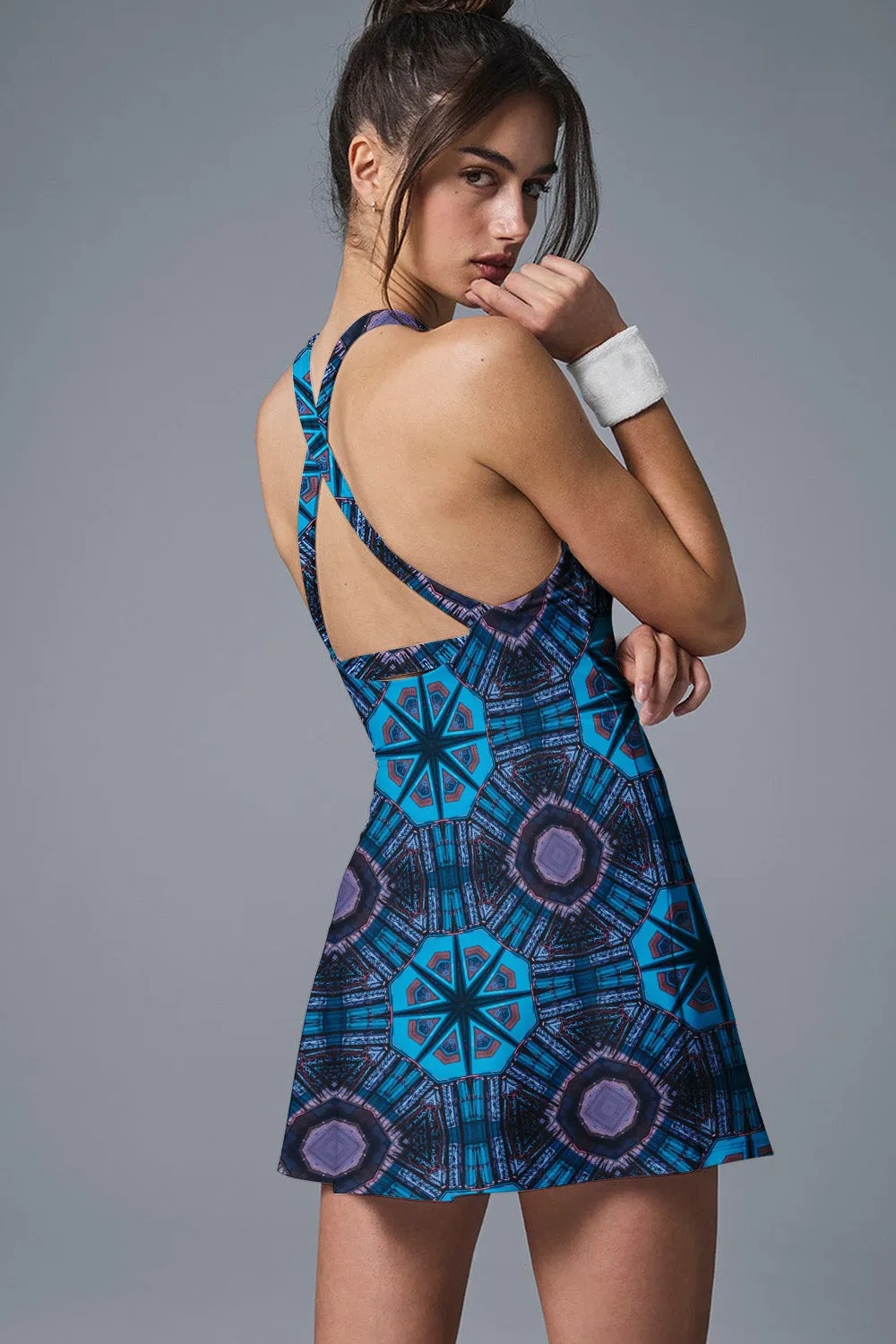 Women's Racerback Tennis Dress with Built-in Bra & Shorts – High-Neck Sleeveless Activewear for Court, Gym & Summer Training