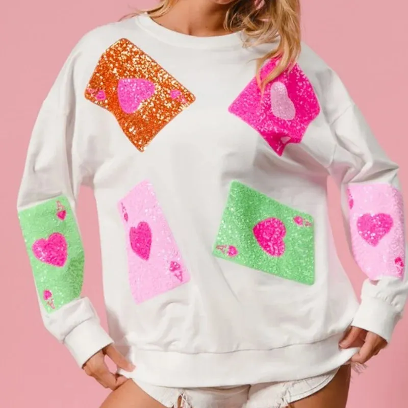 Women’s Sequin Love Heart Sweatshirt