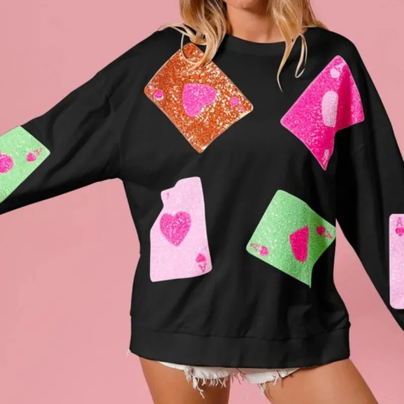 Women’s Sequin Love Heart Sweatshirt