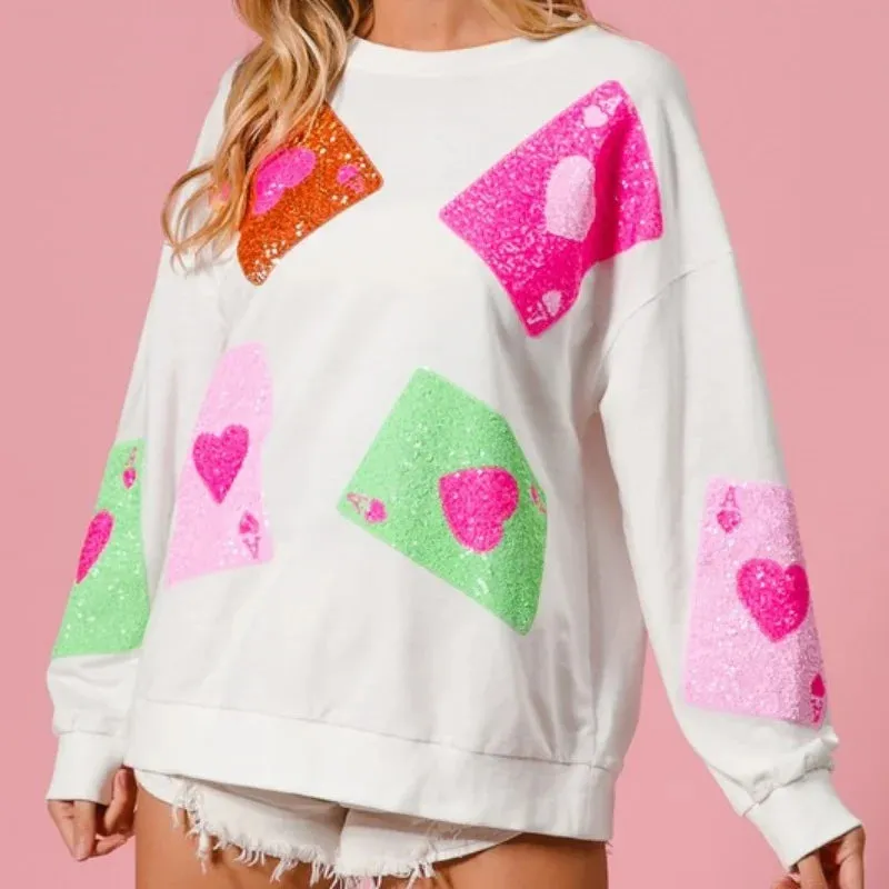 Women’s Sequin Love Heart Sweatshirt