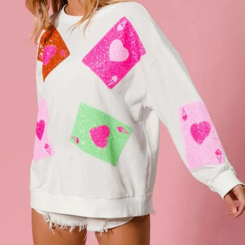 Women’s Sequin Love Heart Sweatshirt
