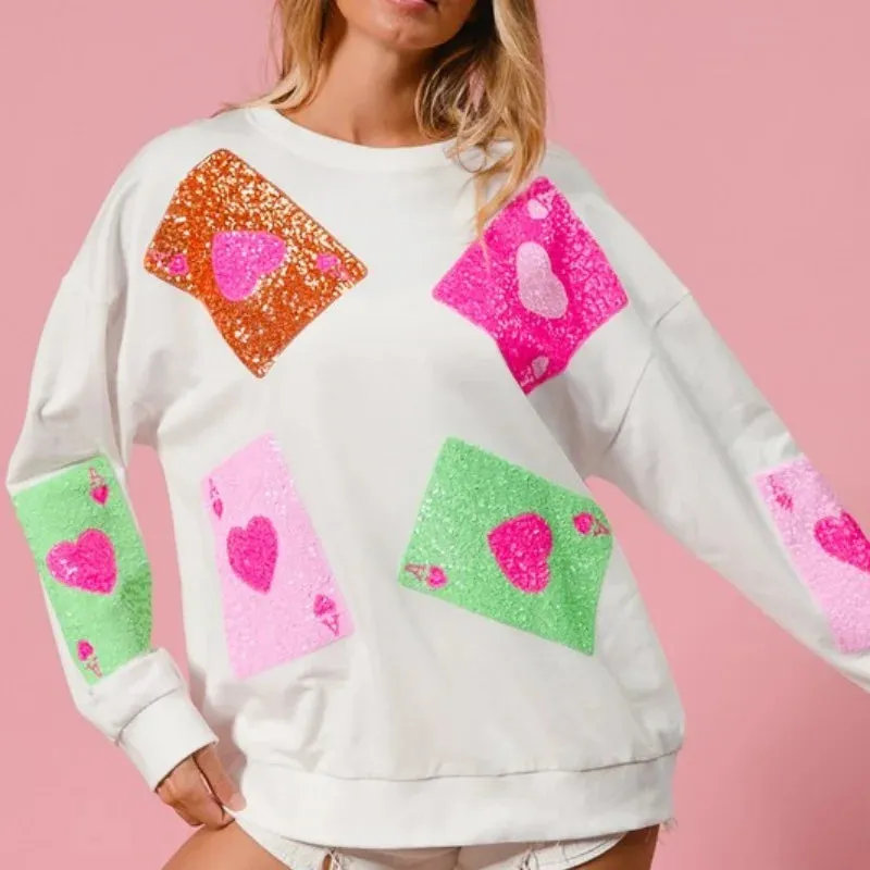 Women’s Sequin Love Heart Sweatshirt