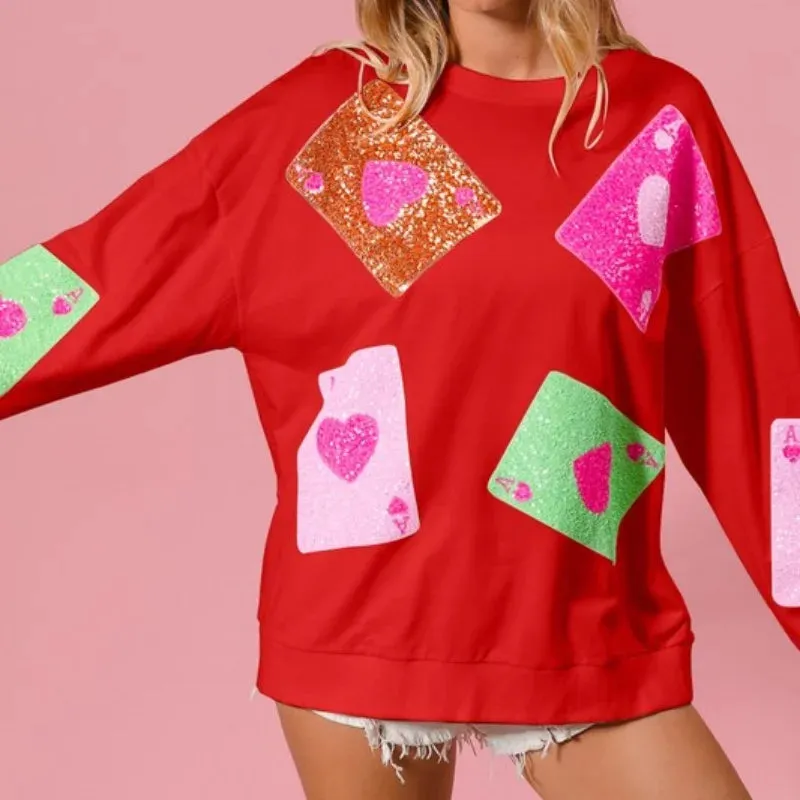 Women’s Sequin Love Heart Sweatshirt