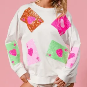Women’s Sequin Love Heart Sweatshirt