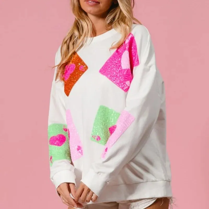 Women’s Sequin Love Heart Sweatshirt