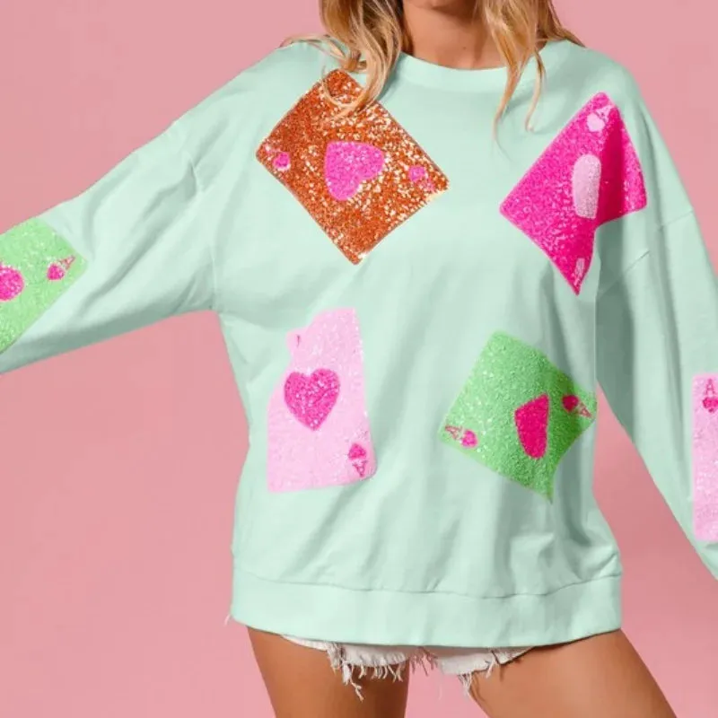 Women’s Sequin Love Heart Sweatshirt