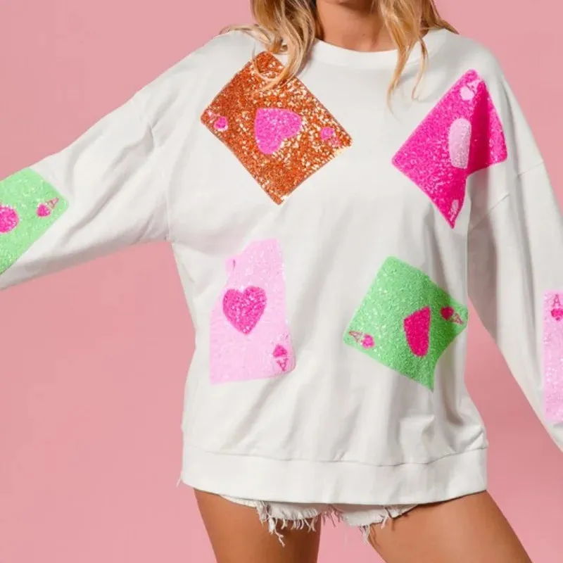 Women’s Sequin Love Heart Sweatshirt