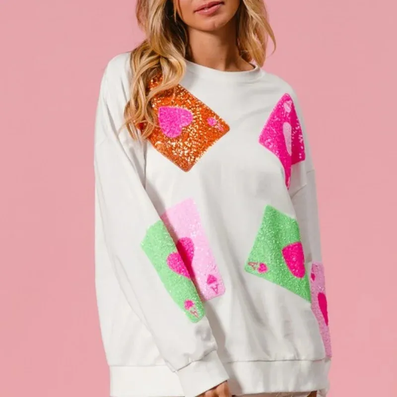 Women’s Sequin Love Heart Sweatshirt
