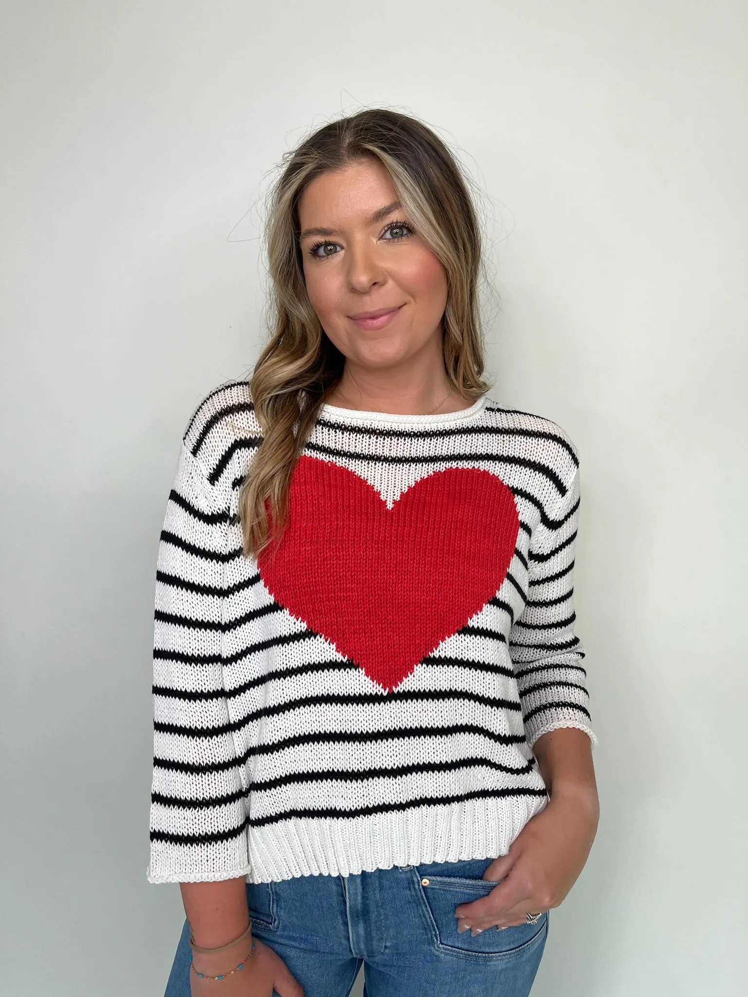 Wooden Ships Amelie Heart 3/4 Sleeve Crew