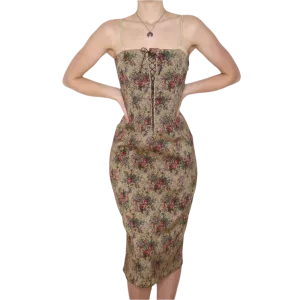 Y2K Italian Floral Tapestry Corset Midi Dress (M)