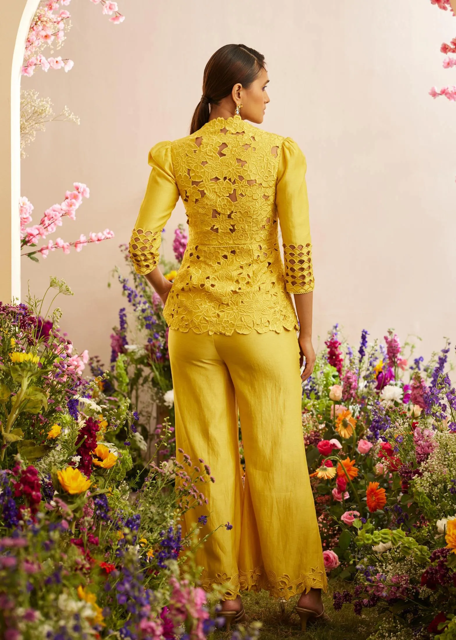 Yellow cutwork bell bottoms