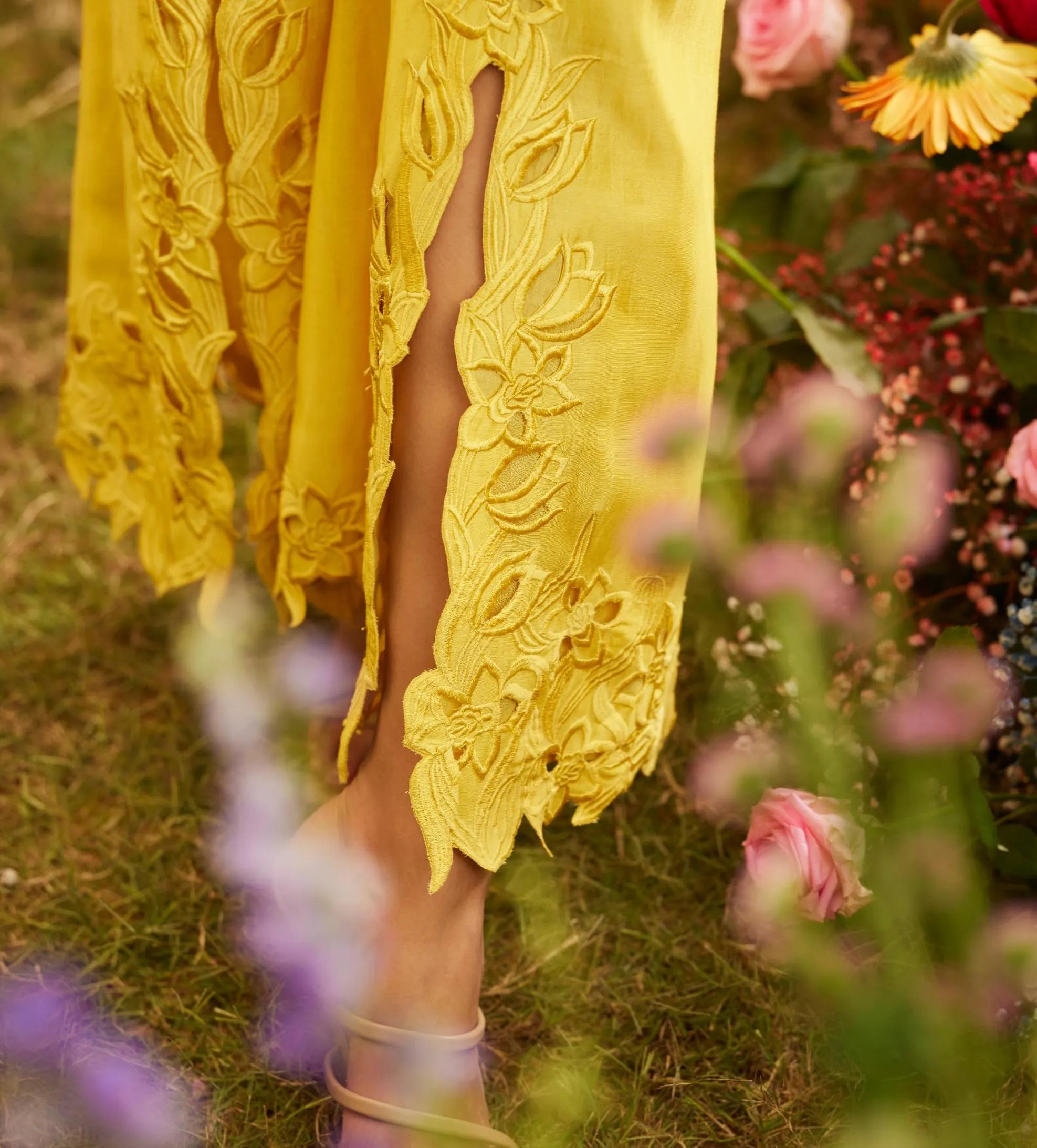 Yellow cutwork bell bottoms