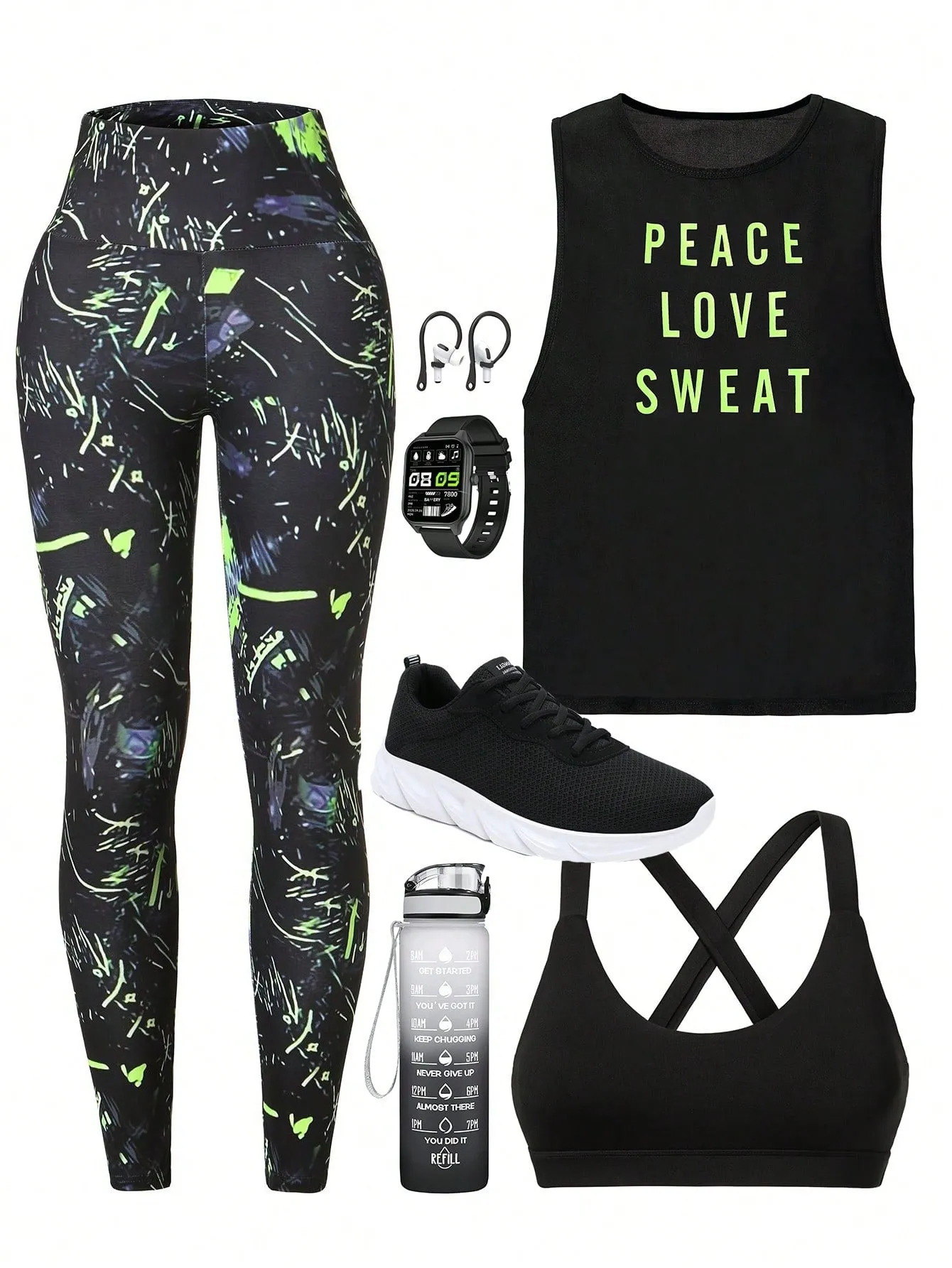 Yoga Trendy 3Pcs Letter Print Tank Top & Sports Bra & Graphic Leggings
