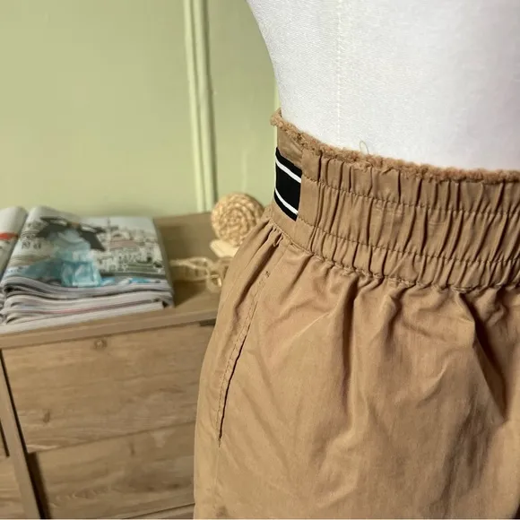 ZARA Tan Nude Camel Cargo Paper Bag Midi Knee-Lengt Modest Elastic Waist Skirt M