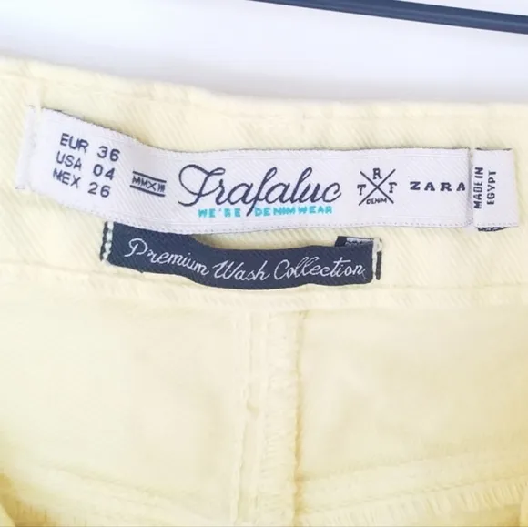 ZARA Trafaluc Yellow Frayed distressed raw hem  cut off jean Size 4