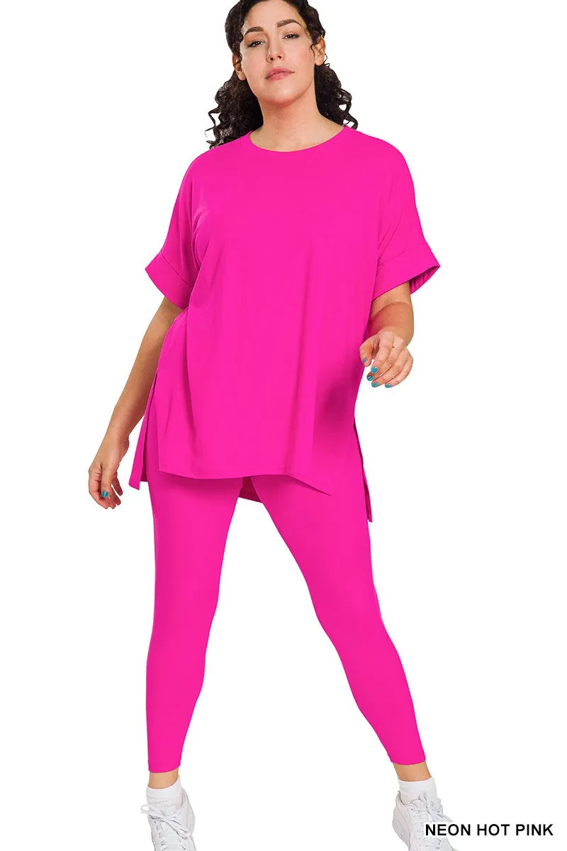 Zenana Short Sleeve Micro Fiber Legging Sets